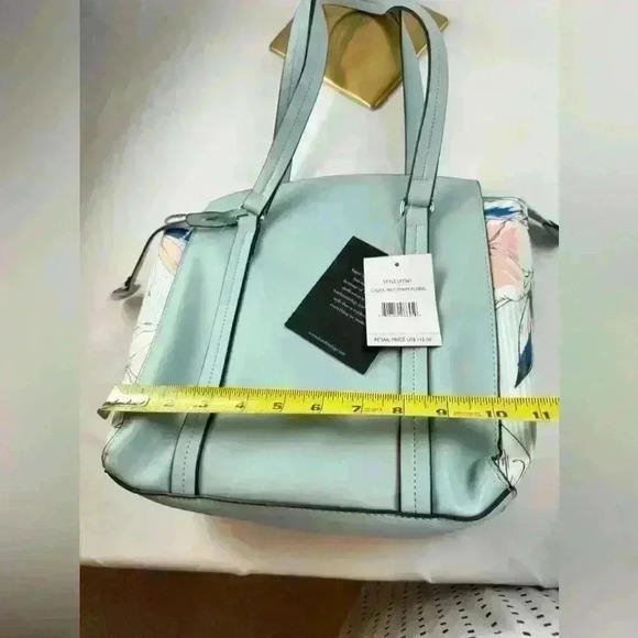 NWT - London Fog Light Blue Mist Stripe Floral Tote - Picture 8 of 10